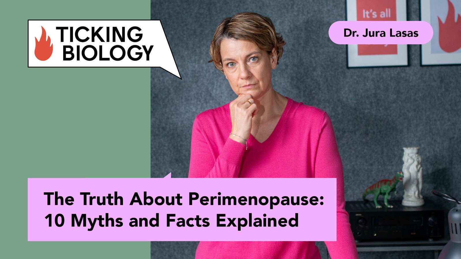 Dr. Jura Lasas presenting a video titled “The Truth About Perimenopause: 10 Myths and Facts Explained” for Ticking Biology.