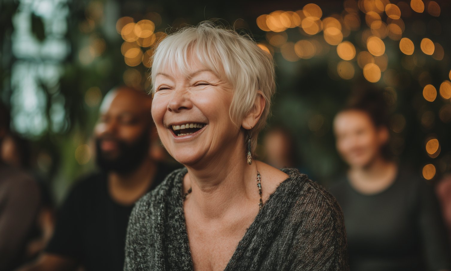 laughter yoga woman in her 60s